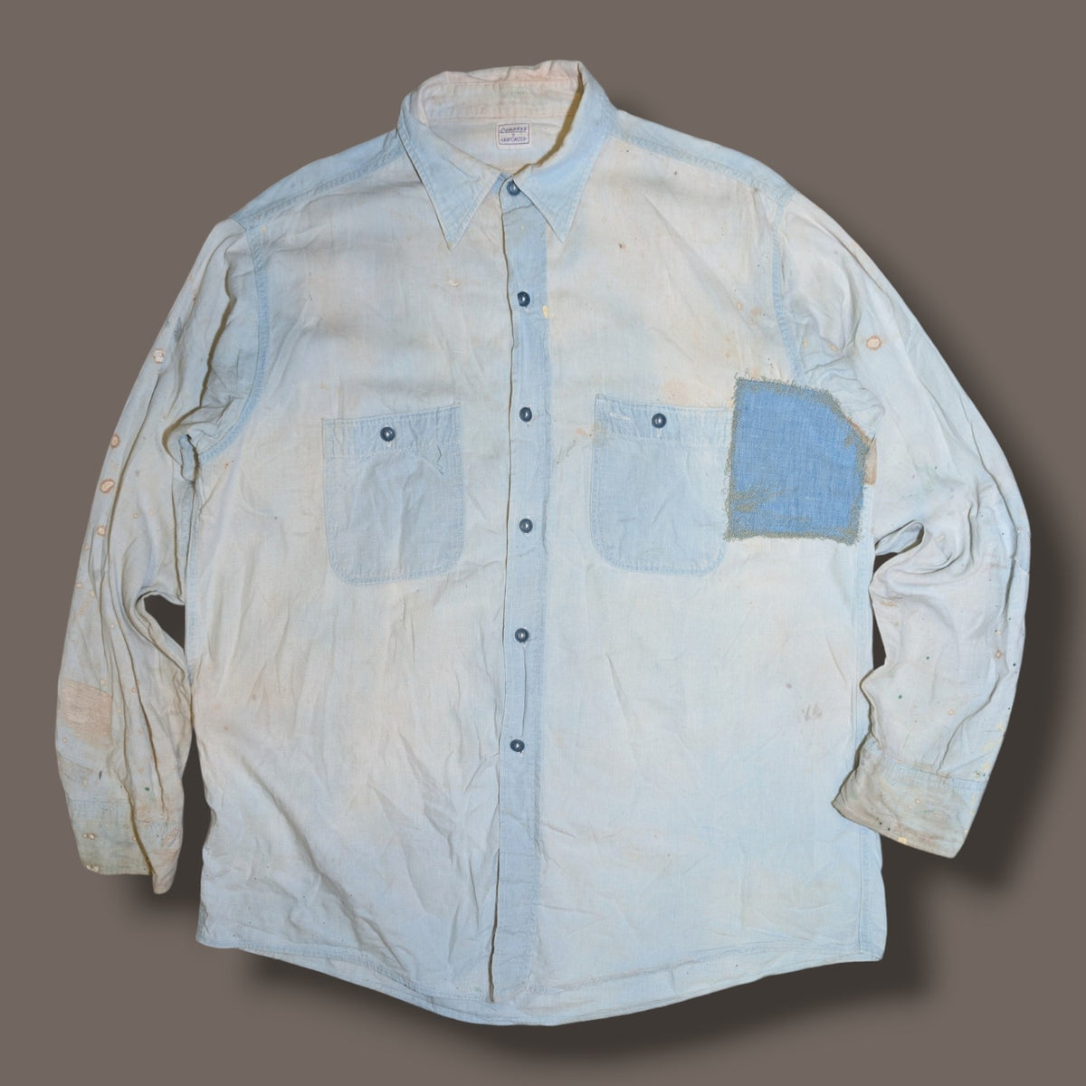 1950s chambray patched shirt